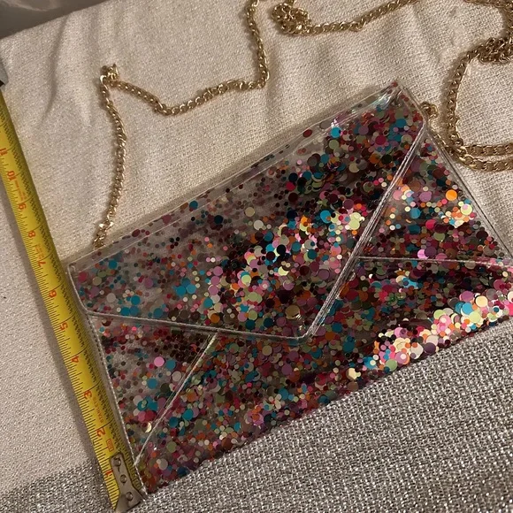 Confetti Clear Vinyl Crossbody Envelope Clutch Packed Party - Picture 6 of 7